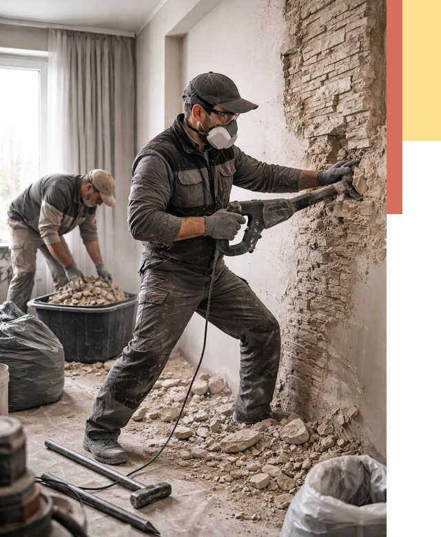 Демонтаж декоративного камня в Миассе от 1475 руб/м² — быстро и недорого | ОТДЕЛОЧНИК-Мсс