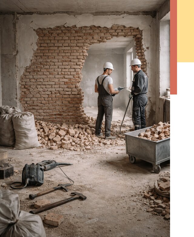 Демонтаж кирпичных стен в Миассе от 4271 руб. — быстро, недорого, под ключ | ОТДЕЛОЧНИК-Мсс