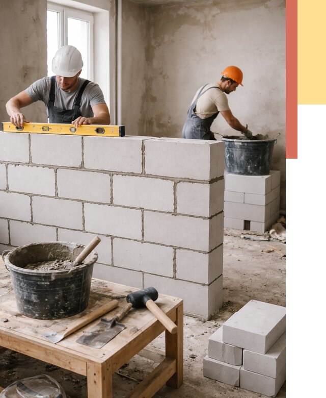 Кладка перегородок из газобетона в Миассе от 3254 руб. под ключ | ОТДЕЛОЧНИК-Мсс