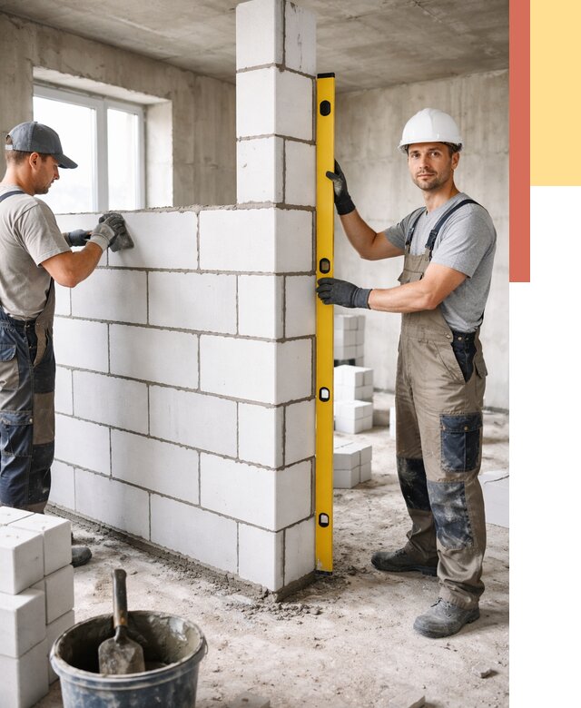 Кладка перегородок из пеноблока в Миассе от 1831 руб. под ключ | ОТДЕЛОЧНИК-Мсс