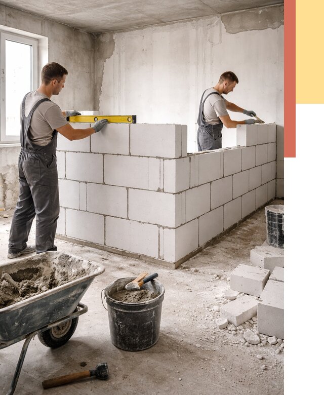 Кладка перегородок из ПГП в Миассе от 2543 руб./м2 — монтаж и возведение под ключ | ОТДЕЛОЧНИК-Мсс