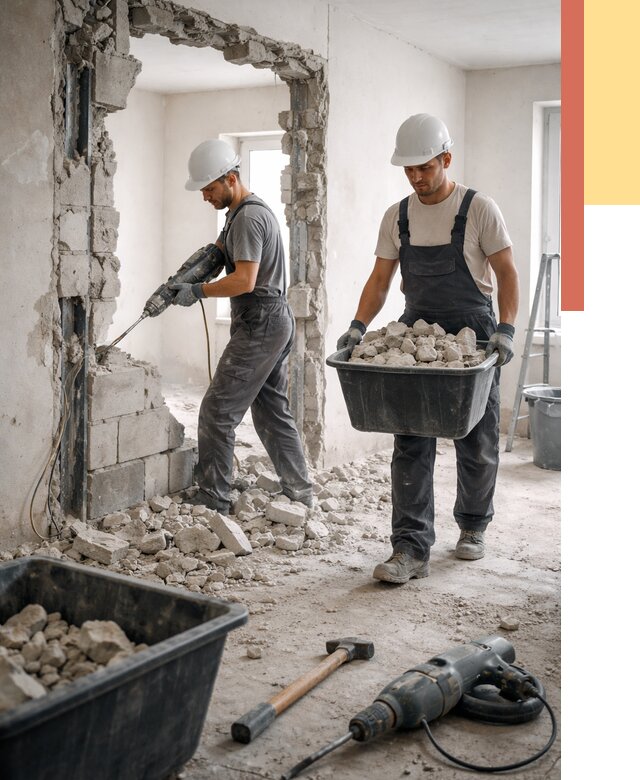 Демонтаж блоковых перегородок в Миассе от 3814 руб. — быстро и недорого | ОТДЕЛОЧНИК-Мсс