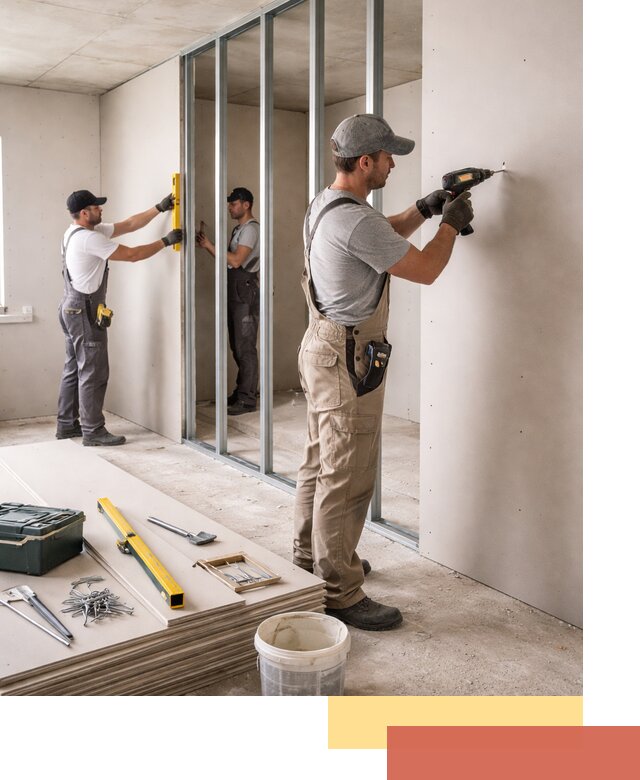 Однослойная перегородка из гипсокартона в Миассе под ключ, монтаж и отделка