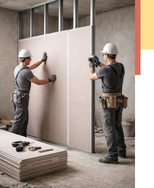 Перегородка из огнестойкого гипсокартона в Миассе от 1881 руб. под ключ | ОТДЕЛОЧНИК-Мсс