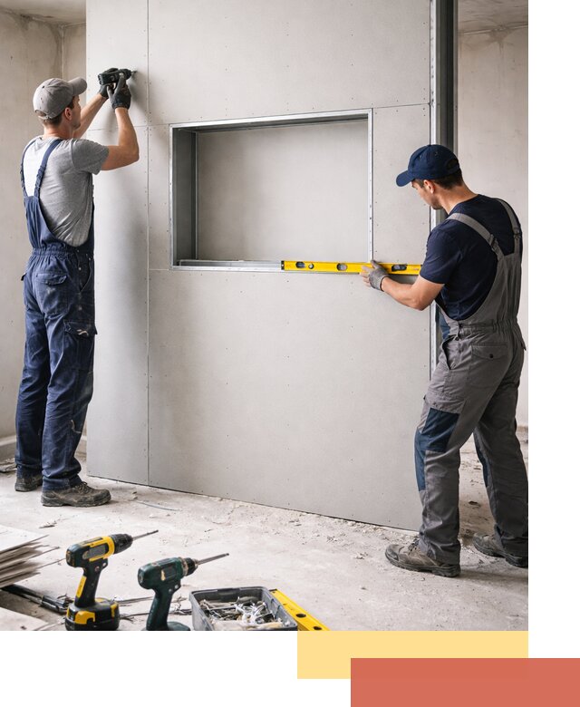 Перегородка из гипсокартона с нишей под декор в Миассе