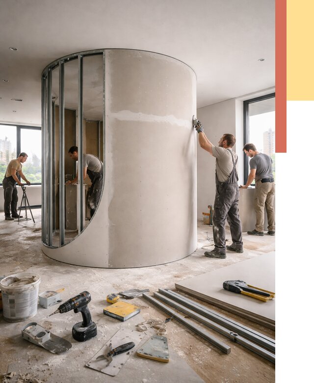 Радиусная перегородка из гипсокартона в Миассе от 2949 руб. под ключ | ОТДЕЛОЧНИК-Мсс