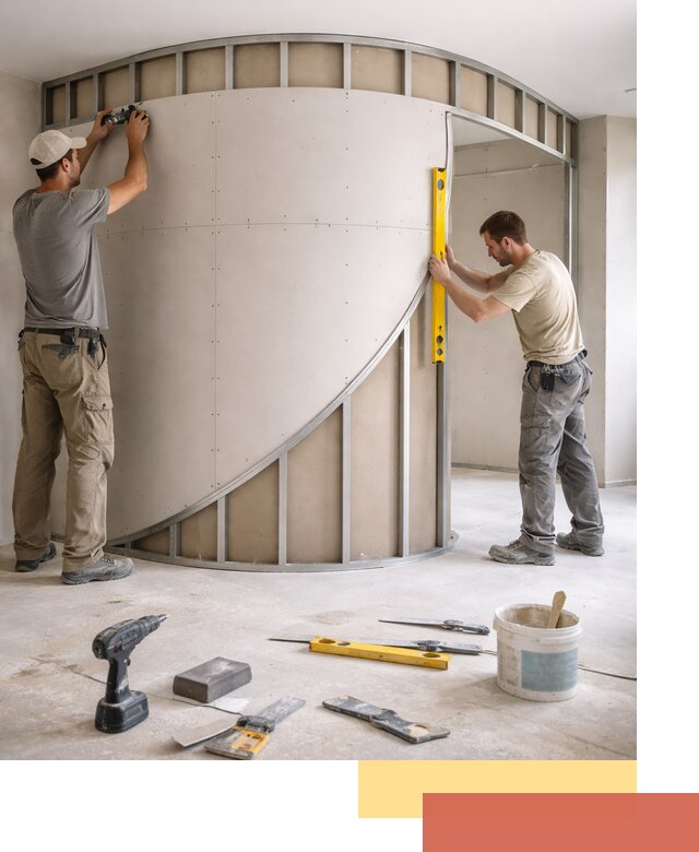 Радиусная перегородка из гипсокартона в Миассе под ключ