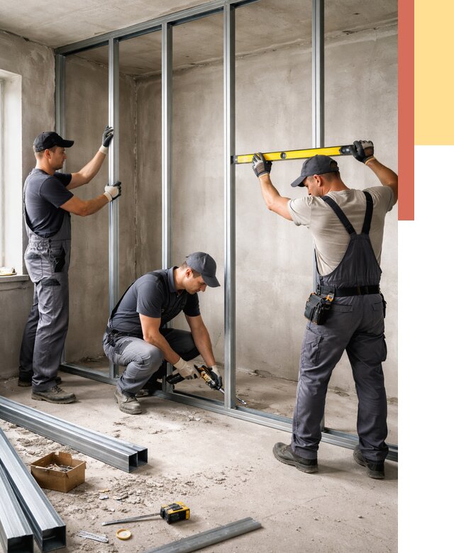 Монтаж каркаса перегородки из профиля в Миассе от 763 руб. | ОТДЕЛОЧНИК-Мсс