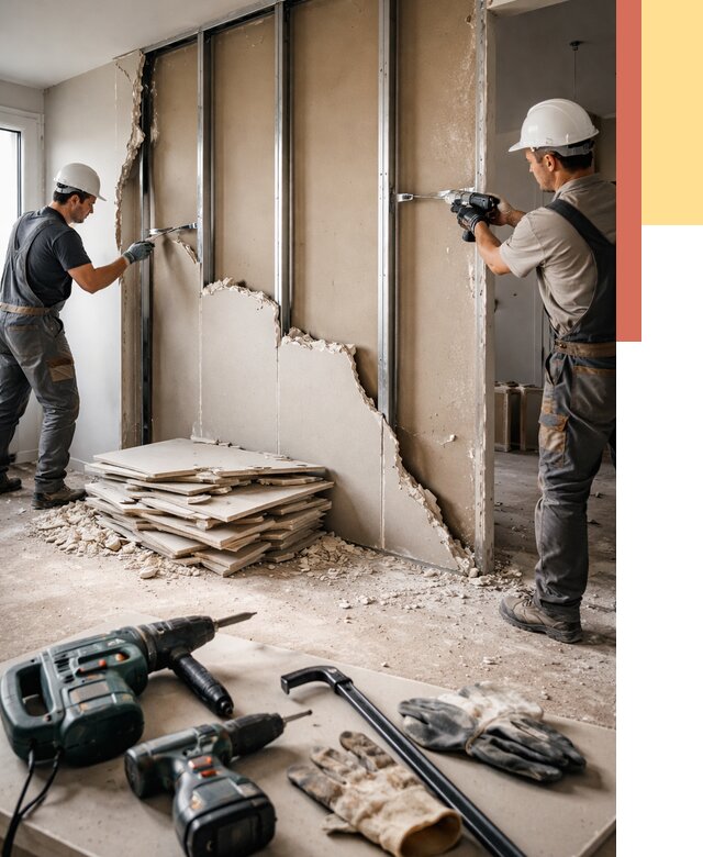 Демонтаж перегородки из гипсокартона в Миассе от 1220 руб. быстро и недорого | ОТДЕЛОЧНИК-Мсс