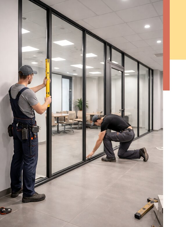 Каркасные стеклянные перегородки в Миассе под ключ от 9356 руб. | ОТДЕЛОЧНИК-Мсс