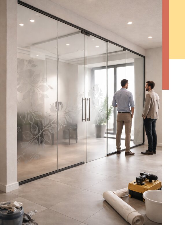 Стеклянные перегородки с рисунком в Миассе от 12713 руб. монтаж и нанесение | ОТДЕЛОЧНИК-Мсс