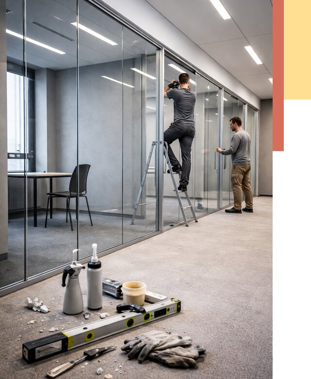 Стеклянные офисные перегородки в Миассе от 8645 руб. — монтаж и установка | ОТДЕЛОЧНИК-Мсс