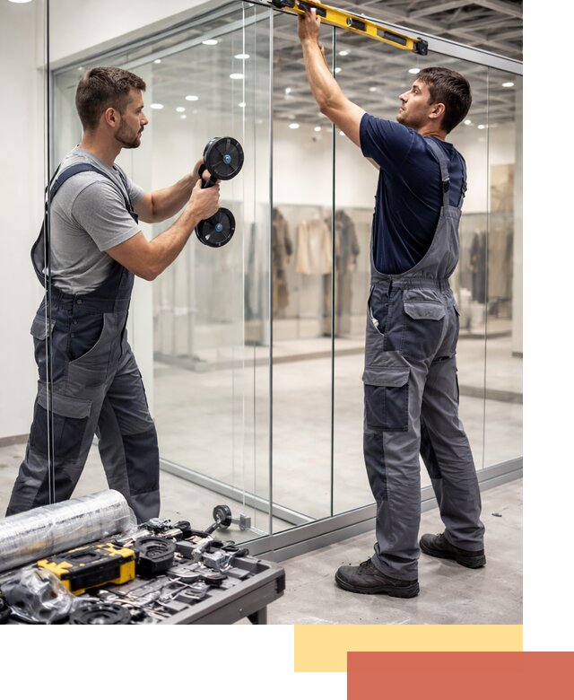 Стеклянные перегородки для магазинов в Миассе — монтаж и установка