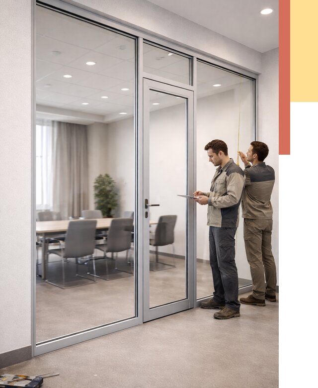 Установка и монтаж алюминиевых перегородок со стеклом в Миассе от 8339 руб. | ОТДЕЛОЧНИК-Мсс