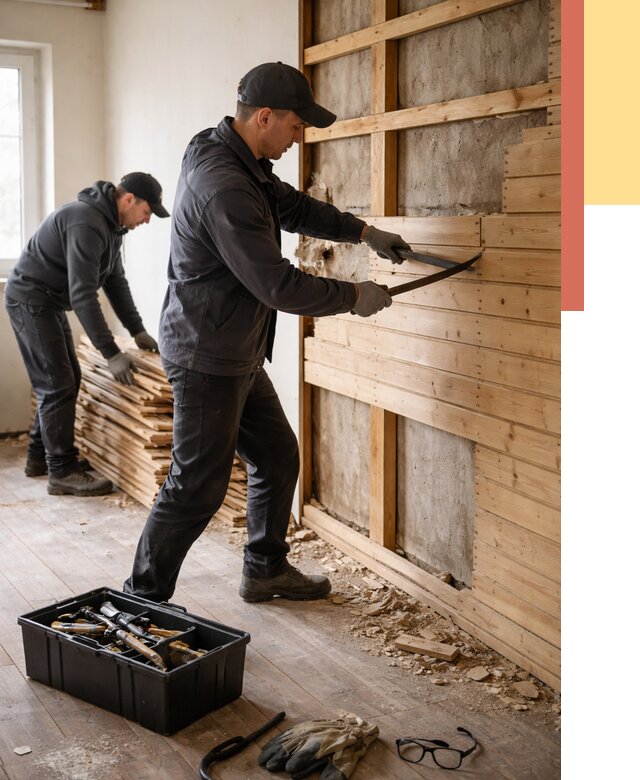 Демонтаж вагонки в Миассе от 3865 руб/м2 — быстро и недорого | ОТДЕЛОЧНИК-Мсс