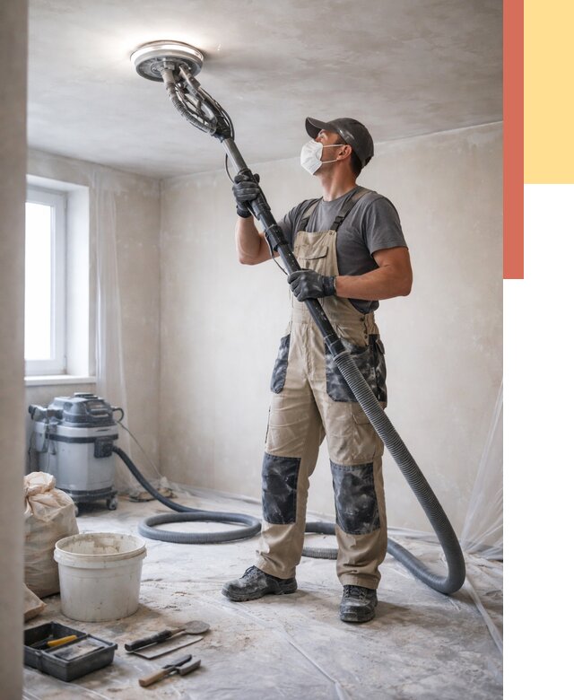 Шлифовка потолка в Миассе от 3560 руб. — услуги шлифования потолка | ОТДЕЛОЧНИК-Мсс