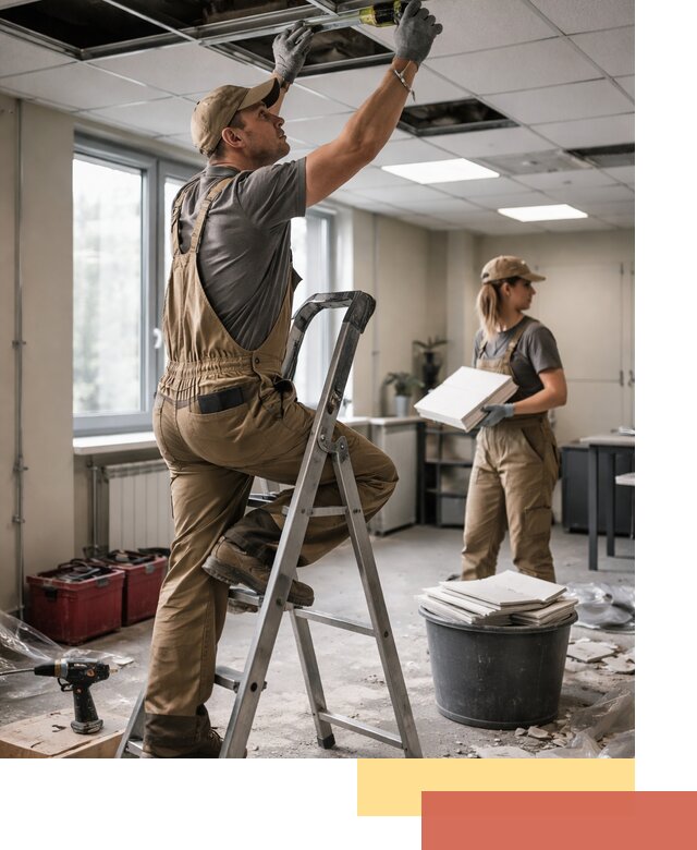 Ремонт потолка Армстронг и замена плит в Миассе