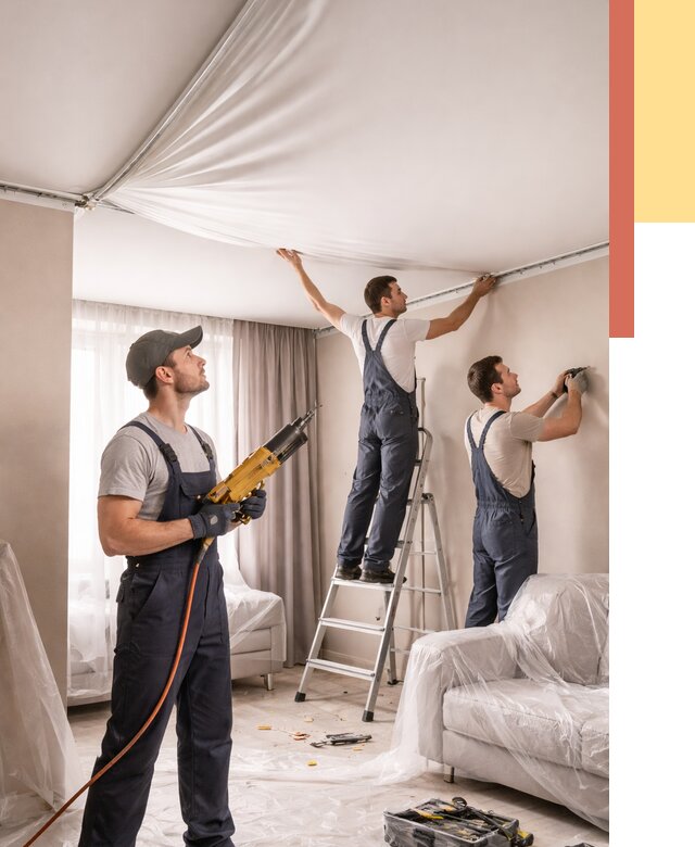 Установка натяжного потолка в Миассе от 4577 руб. | Быстро и недорого — ОТДЕЛОЧНИК-Мсс