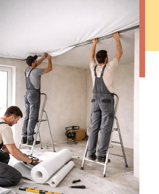 Монтаж тканевого натяжного потолка в Миассе от 3560 руб. под ключ | ОТДЕЛОЧНИК-Мсс