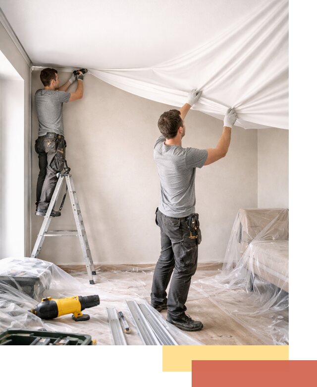 Монтаж тканевого натяжного потолка в Миассе недорого и быстро