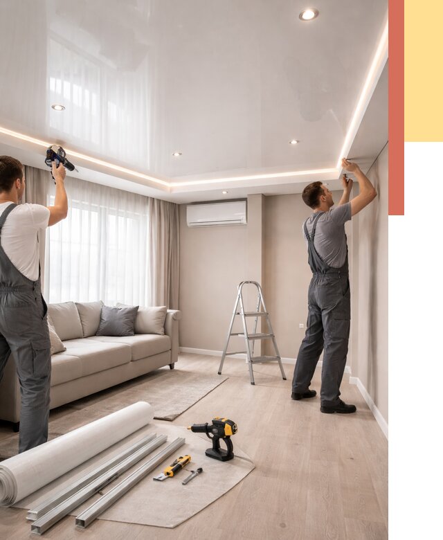 Монтаж глянцевого натяжного потолка в Миассе от 763 руб. под ключ | ОТДЕЛОЧНИК-Мсс