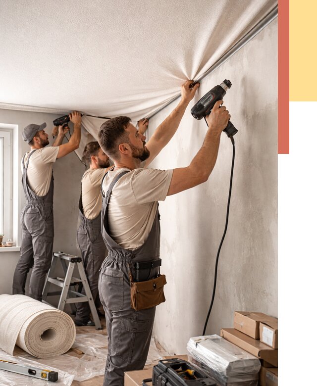 Монтаж фактурного натяжного потолка в Миассе от 763 руб. — ОТДЕЛОЧНИК-Мсс