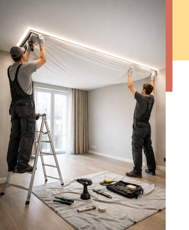 Монтаж парящего натяжного потолка в Миассе от 4577 руб. быстро и недорого | ОТДЕЛОЧНИК-Мсс