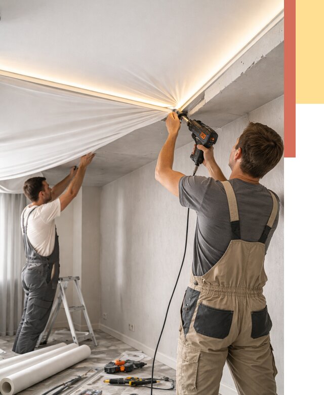 Монтаж натяжного потолка с подсветкой в Миассе от 966 руб. | ОТДЕЛОЧНИК-Мсс