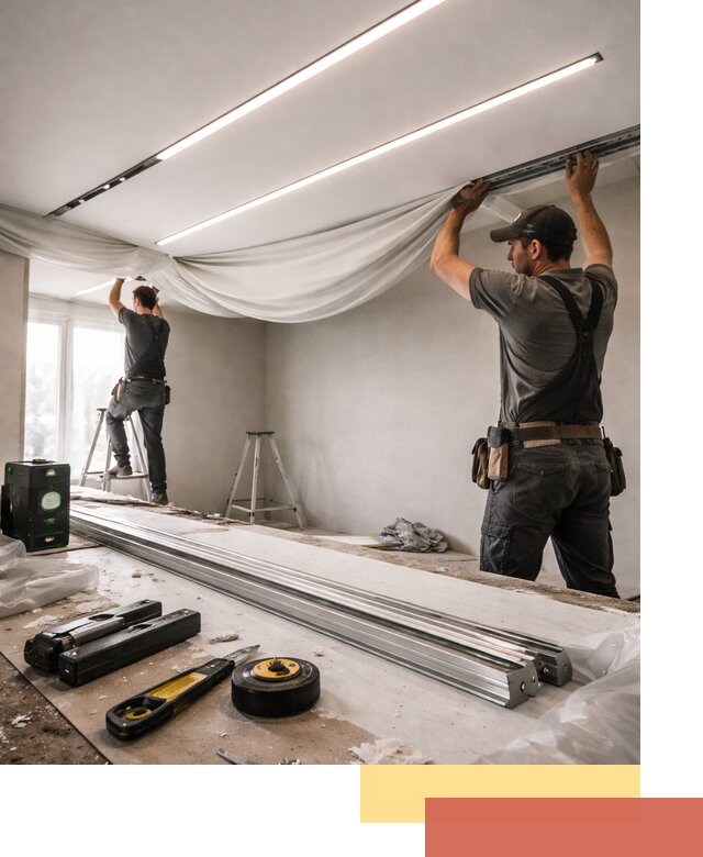 Монтаж натяжных потолков со световыми линиями в Миассе