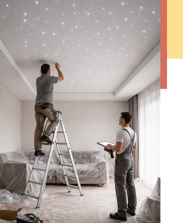 Монтаж натяжного потолка «звездное небо» в Миассе от 6611 руб. | ОТДЕЛОЧНИК-Мсс