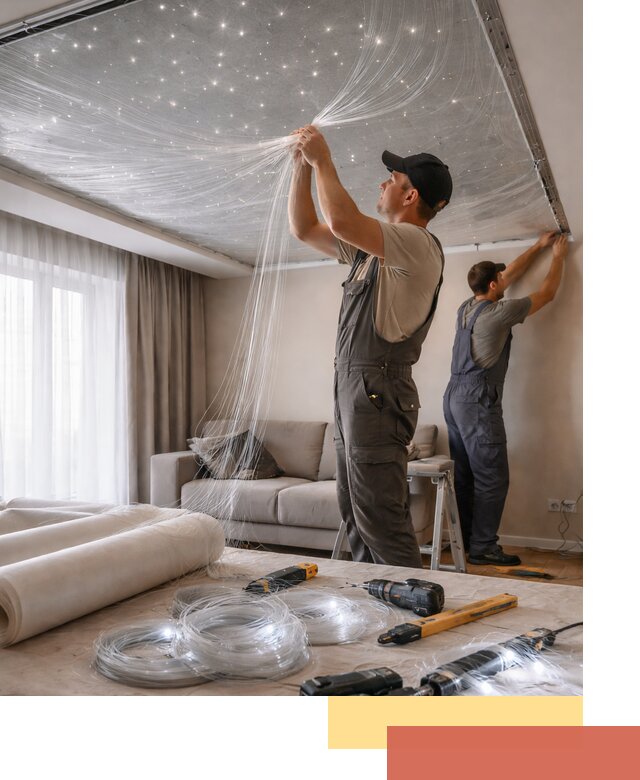 Монтаж натяжного потолка «Звездное небо» в Миассе