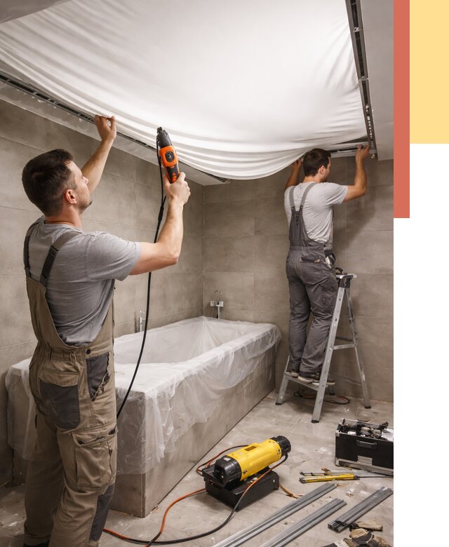 Монтаж натяжного потолка в ванной в Миассе от 1220 руб. под ключ | ОТДЕЛОЧНИК-Мсс