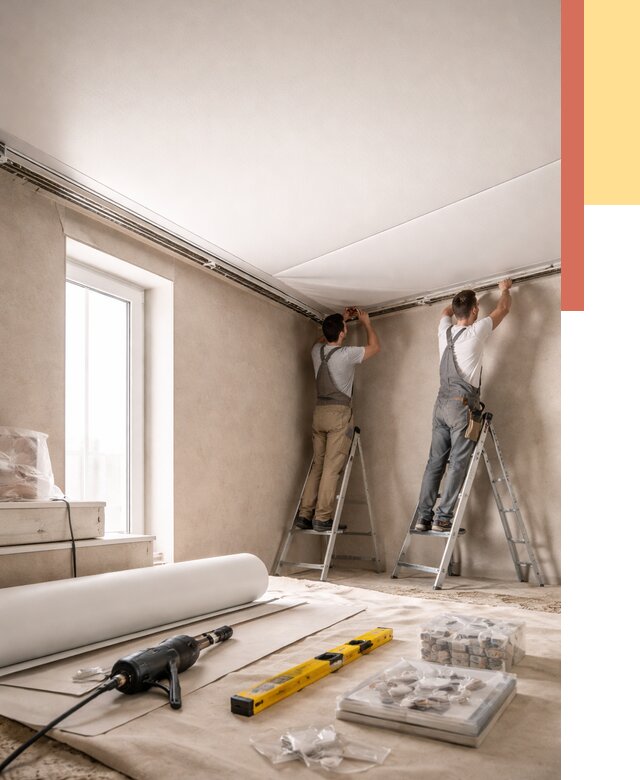 Монтаж натяжного потолка в спальне в Миассе от 3865 руб. под ключ | ОТДЕЛОЧНИК-Мсс