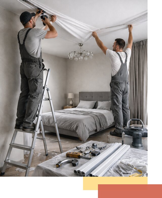 Монтаж натяжного потолка в спальне в Миассе