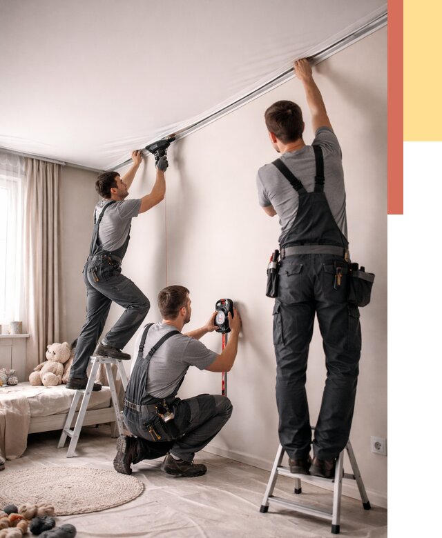 Монтаж натяжного потолка в детской в Миассе от 3560 руб. — быстро и недорого | ОТДЕЛОЧНИК-Мсс