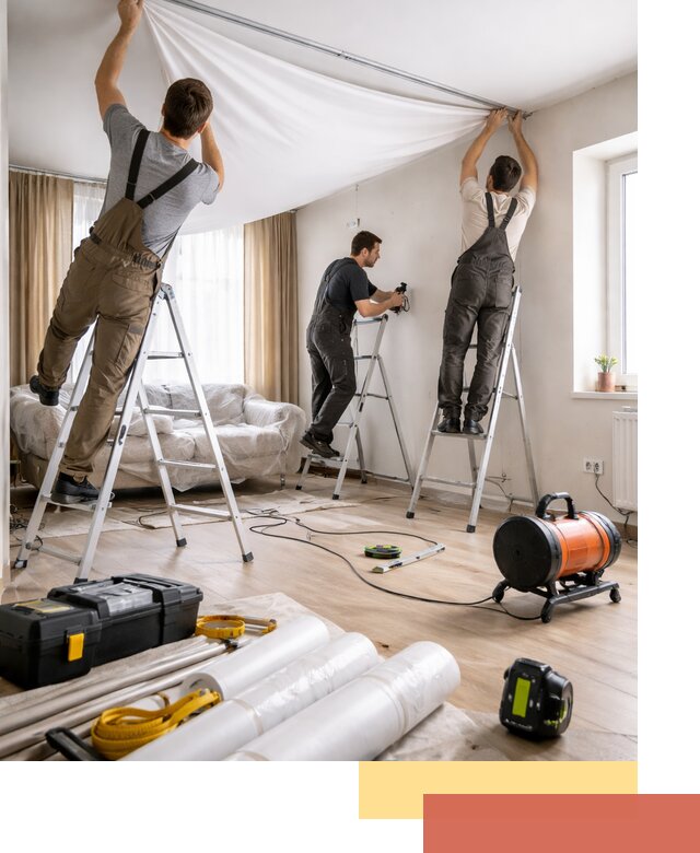 Монтаж натяжного потолка в гостиной в Миассе