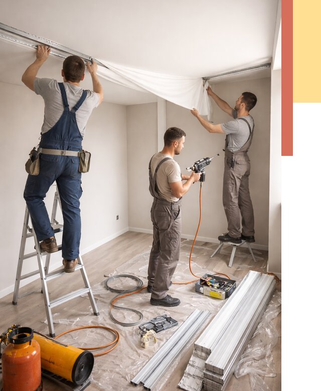 Монтаж натяжного потолка в студии в Миассе от 5594 руб. — быстро и недорого | ОТДЕЛОЧНИК-Мсс