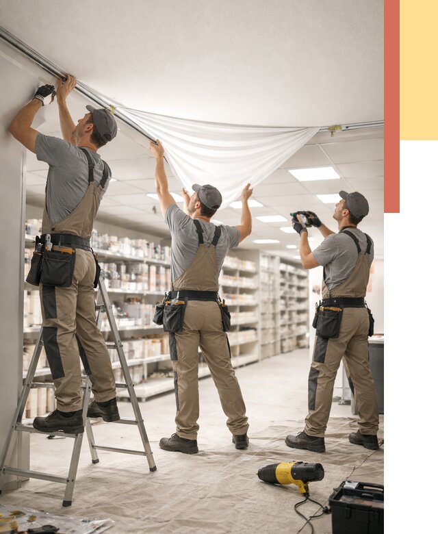 Монтаж натяжного потолка в магазине в Миассе от 4577 руб. быстро и недорого | ОТДЕЛОЧНИК-Мсс