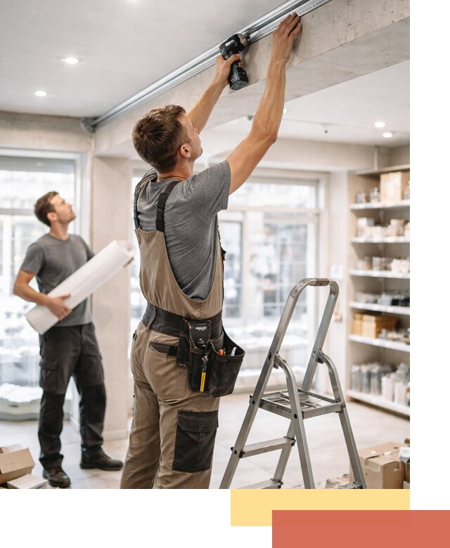 Монтаж натяжных потолков в магазине в Миассе