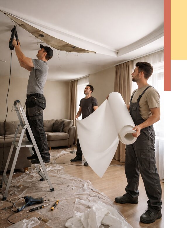 Замена полотна натяжного потолка в Миассе от 9662 руб. быстро и недорого | ОТДЕЛОЧНИК-Мсс