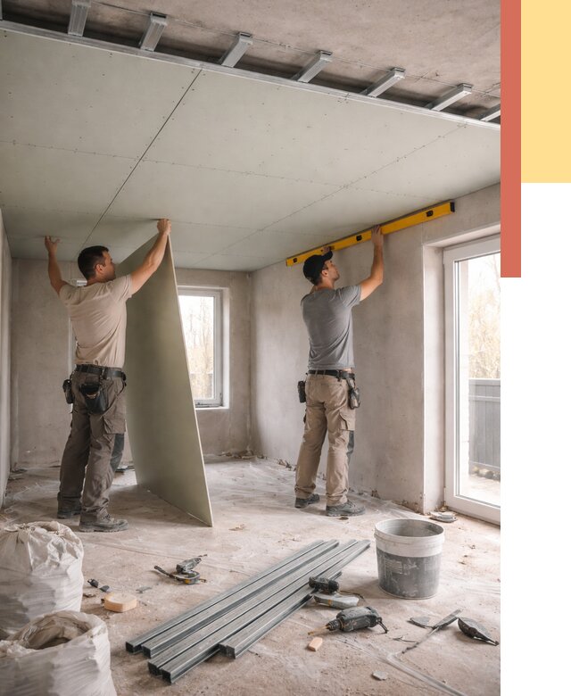 Одноуровневый потолок из гипсокартона в Миассе от 763 руб. — монтаж под ключ | ОТДЕЛОЧНИК-Мсс