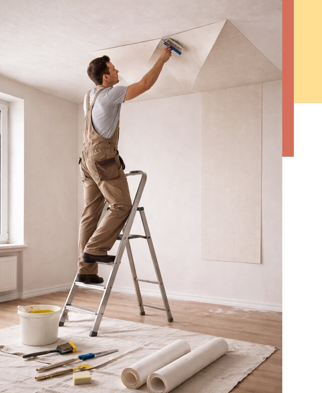 Поклейка обоев на потолок в Миассе от 4577 руб. быстро и недорого | ОТДЕЛОЧНИК-Мсс